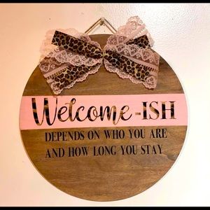 Welcome-Ish Wooden Round Door Hanger